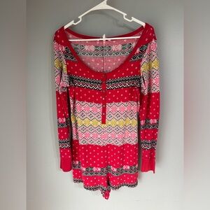 Victoria Secret Thermal Pajama Romper Fair Isle Women's Large Red Holiday Pjs